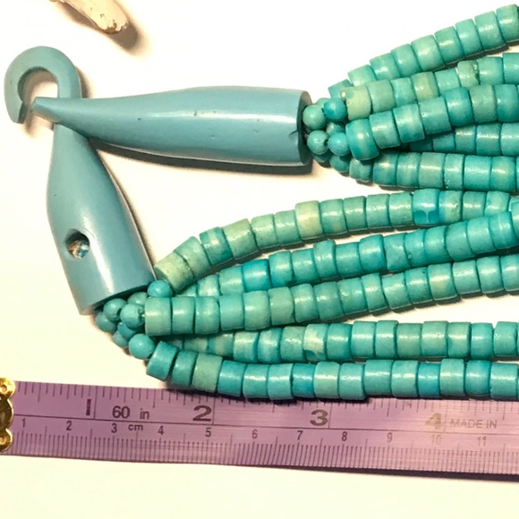 Wooden Thick Turquoise Multi-Strand  Necklace - Picture 3 of 4